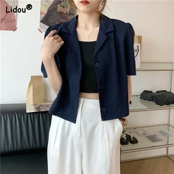 Bléiser de chifón para mujer, chaqueta informal plisada de Color liso, holgada con muescas y botones, ropa fina de verano