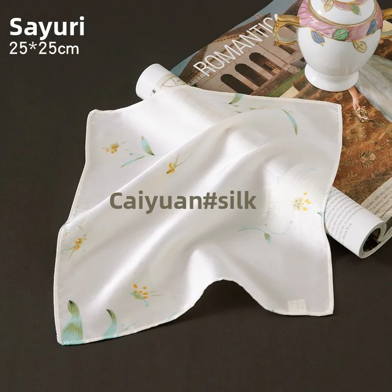 100% Mulberry Silk Chinese Style 16 Momme Handkerchief 25x25cm Soft Skin Friendly Printed Pocket Square For Men Women Multi Colo