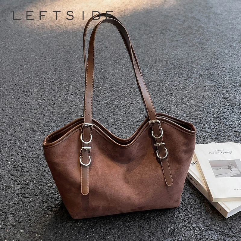 

LEFTSIDE Women Small PU Leather Shoulder Bag 2025 Winter Tote Bags Luxury Designer Trend Solid Color Simple Handbags and Purses