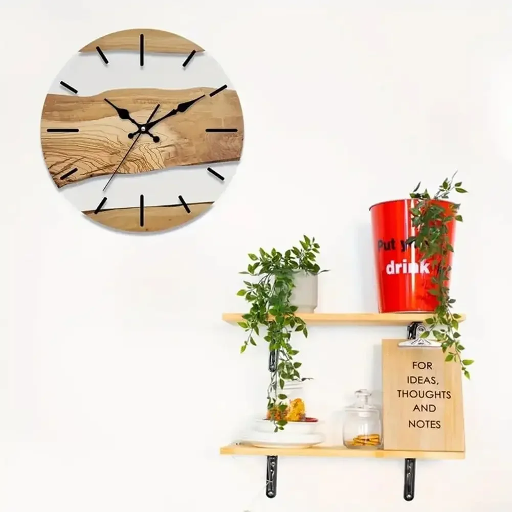 12 Inches Country Style Clock Tempered Glass Wall Clock Office Wood Grain Design Artistic Blend Battery-powered DIY Decoration