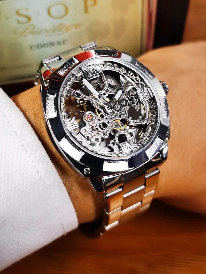 Montre Automatique Squelette Pour Femme - Bracelet Acier Inoxydable Et Chiffres Romains
