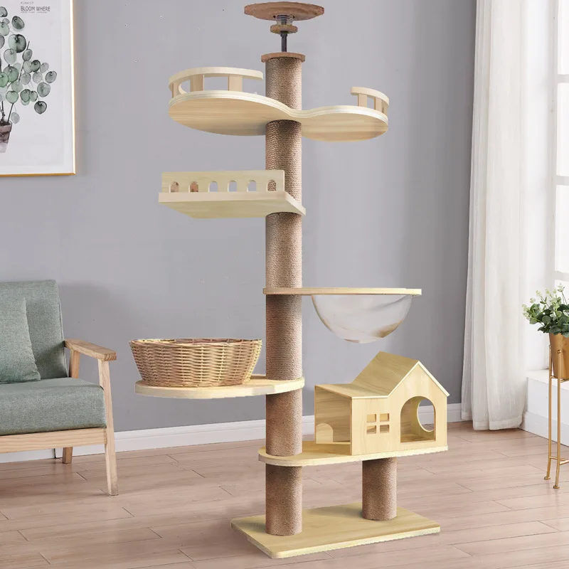 

Cat Scratching Post Multistory Cat Villa Solid Wood Thickened and Stable Cats Climbing Toy Leisure Hammock