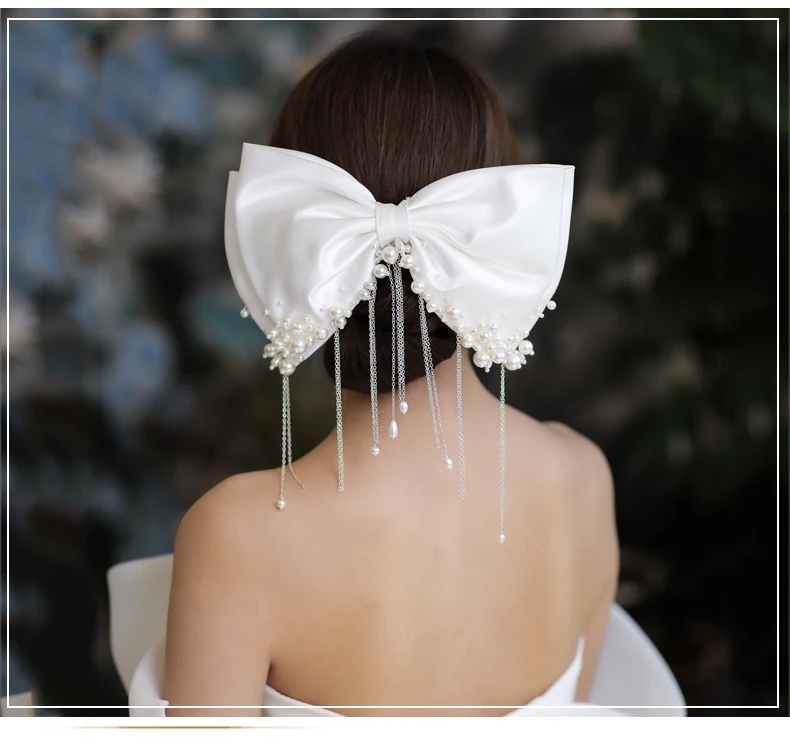 New white bow Beaded Bridal hair decoration wedding brides clips hairpin hair accessories