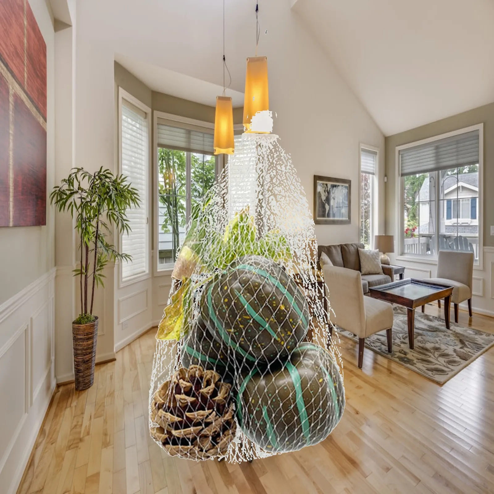 Halloween Foam Pumpkins Decorative Set with Net Bag Maple Leaf Pinecone Photo Props for Home Store Bar Party Harvest