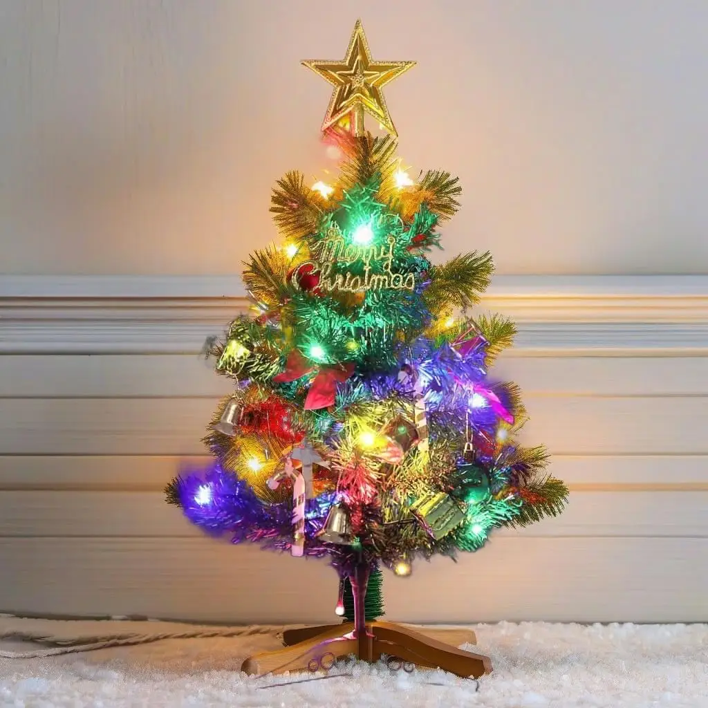 

Compact Pre-lit Christmas Tree - 17.7 Mini Artificial Green Tree with 20 Lights for Holiday Decoration