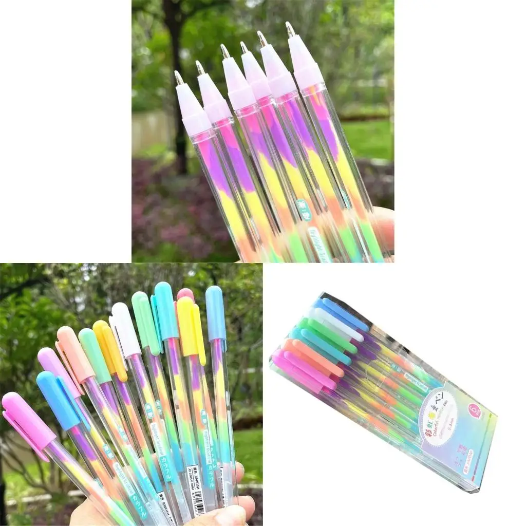  6/12x Rainbow Gel Pen Colorful Rainbow Pen Rainbow Ballpoint Pen Neons Gel Pen for Writing Drawing Journaling Sketching
