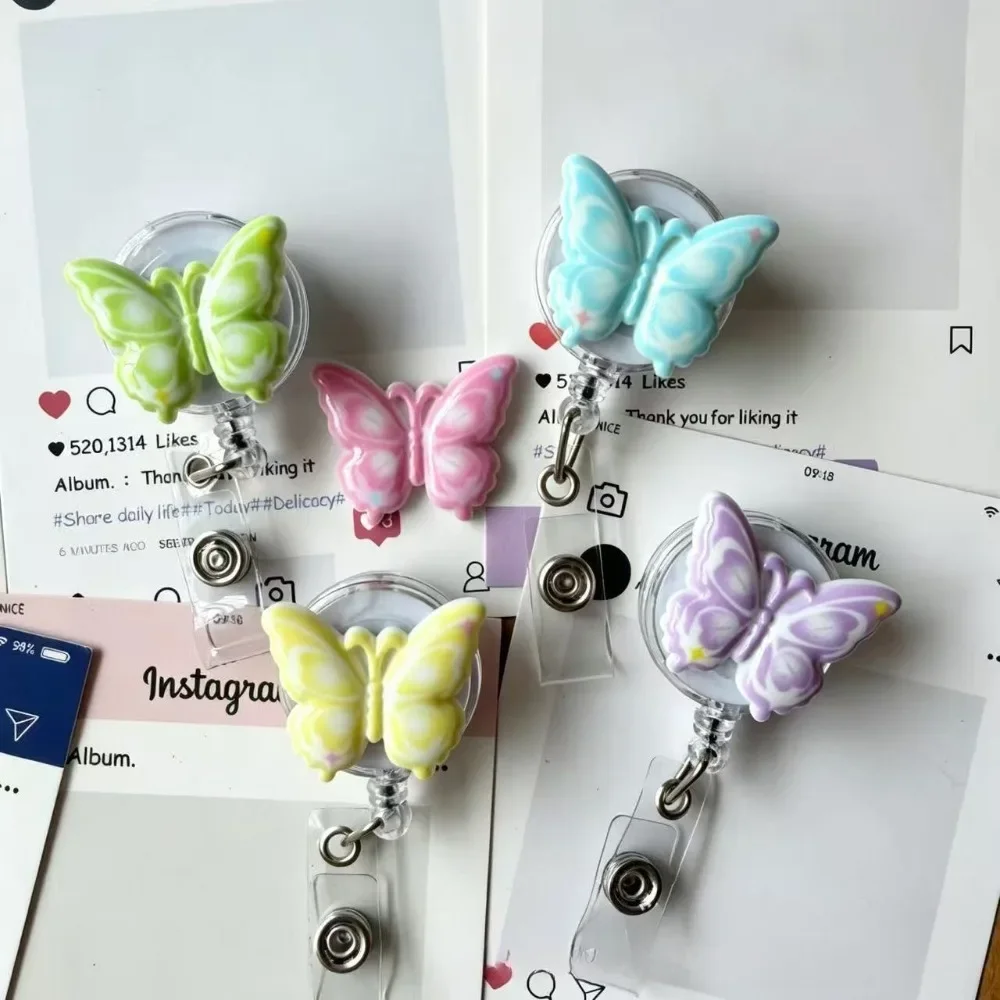 Cute Butterfly Acrylic Retractable Badge Reel for Staff Doctors Nurses Medical ID Badge Clip Portable Work Card Holder Keychain