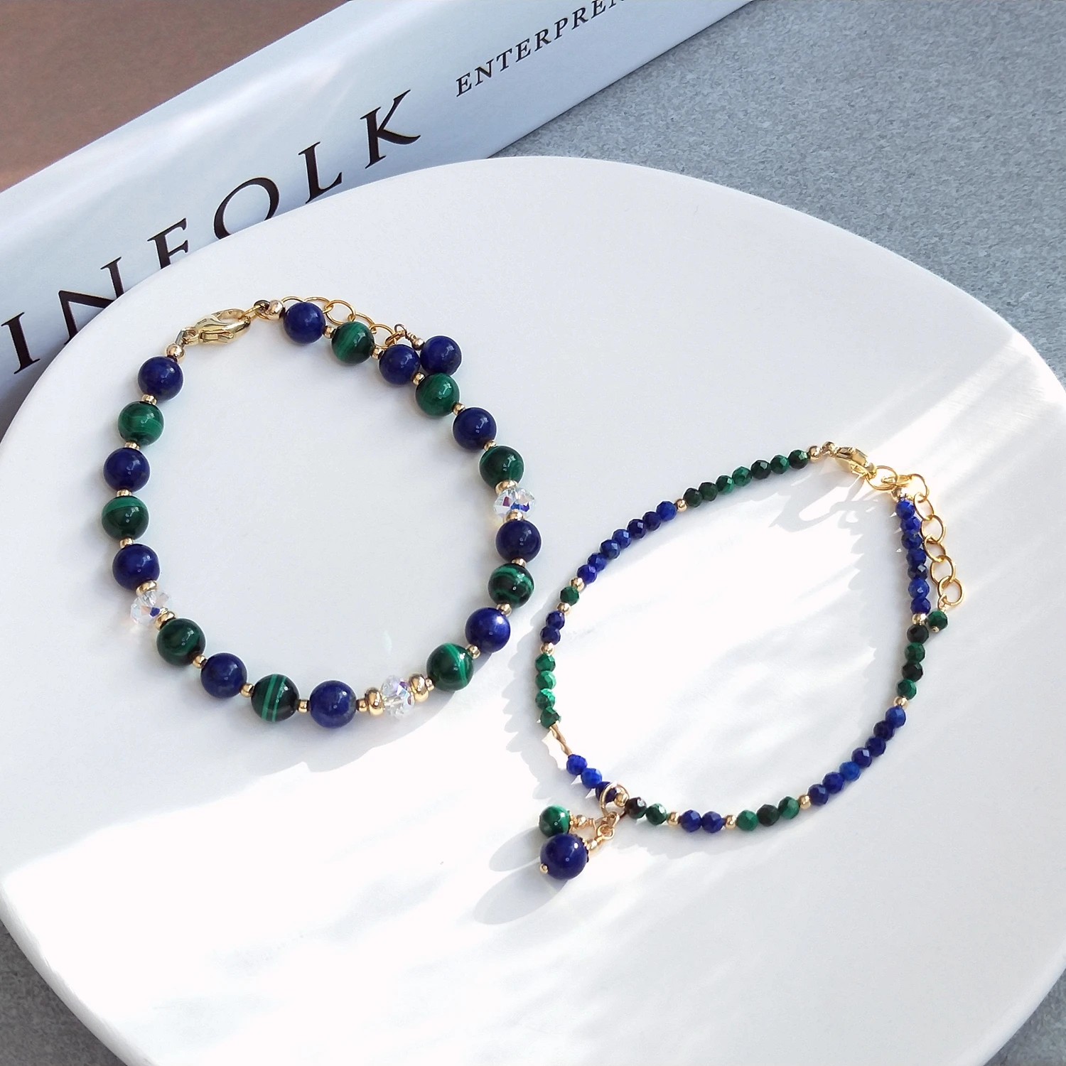 

Lii Ji Lapis Lazuli Malachite 14K Gold Filled Bracelet Natural Stone Gold Jewelry For Women Girls Gift