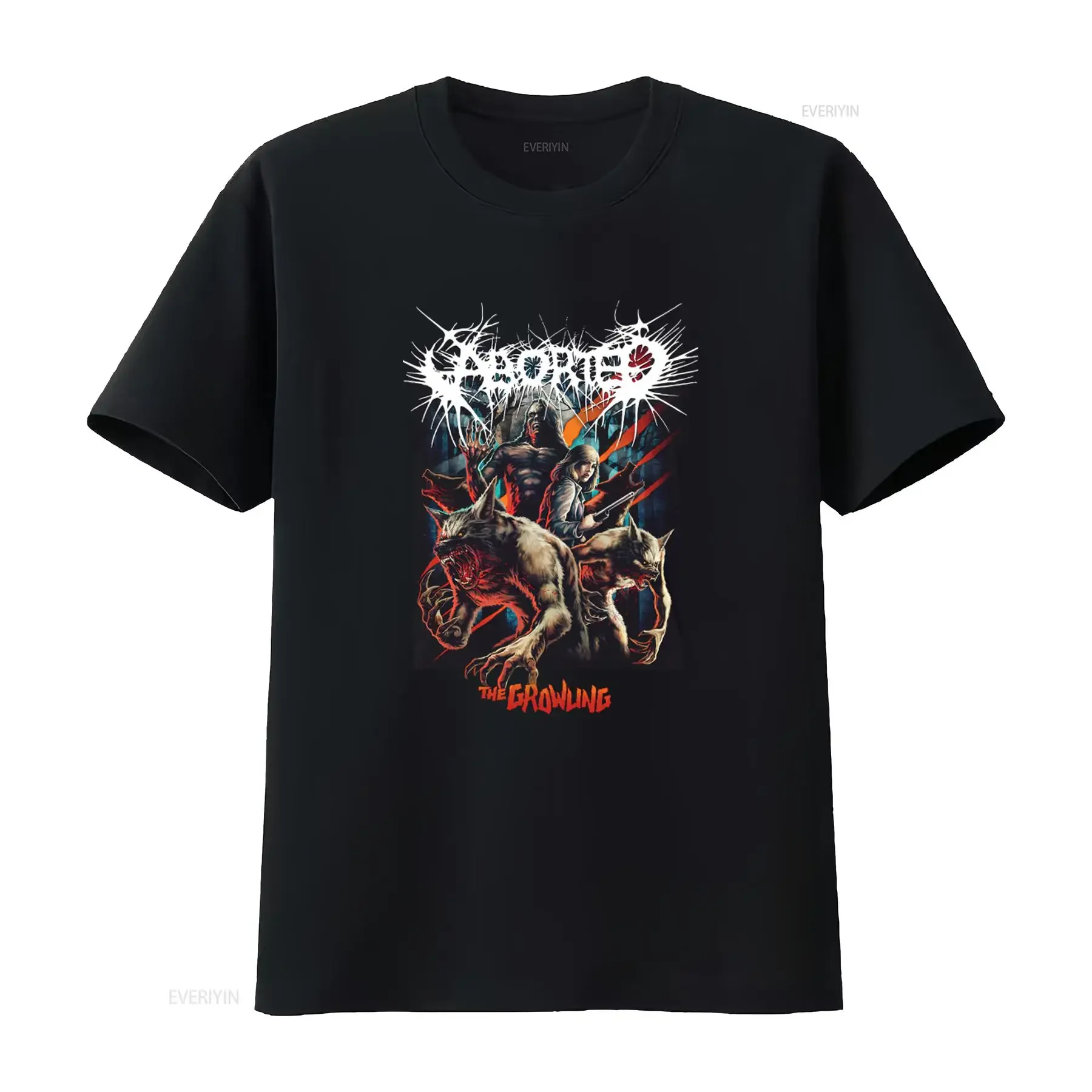 Retro Aborted The Growling T shirt Black  Horror Print All Sizes S to 5Xl 1F640 vintage Washed homme Versatile Breathable
