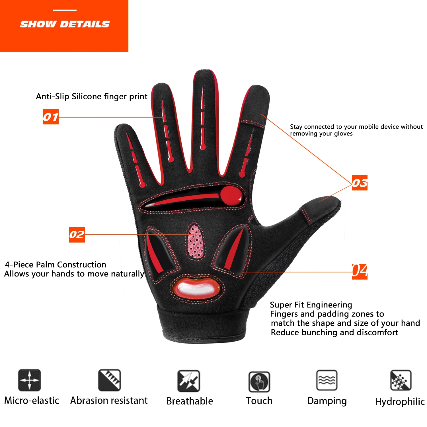 MOREOK Cycling Gloves Full Finger Bike Gloves 5MM Liquid Gel Pad Anti-Slip Shock-Absorbing Touchscreen Bicycle Gloves Men Women