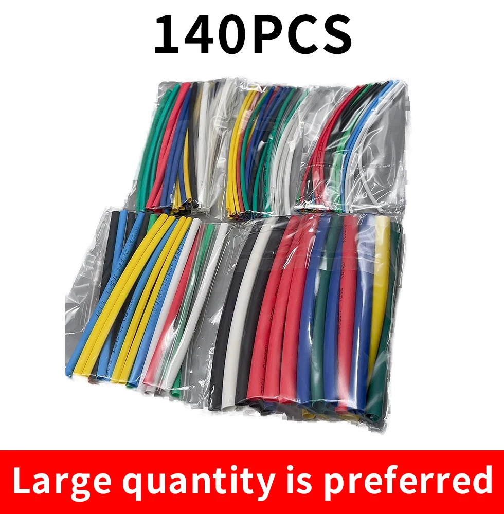 140Pcs Heat Shrink Tube Kit Shrinking Assorted Polyolefin Insulation Sleeving Heat Shrink Tubing Wire Cable 5 Sizes 7 Colors 2:1