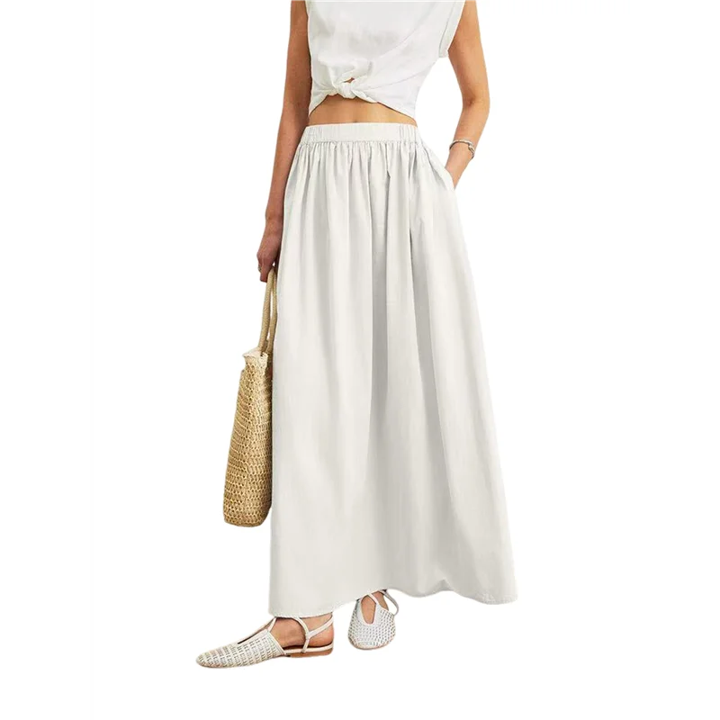 

CYL-Womens Summer Long Skirt High Waist Pleated A-Line Casual Flowy Fairy Skirts
