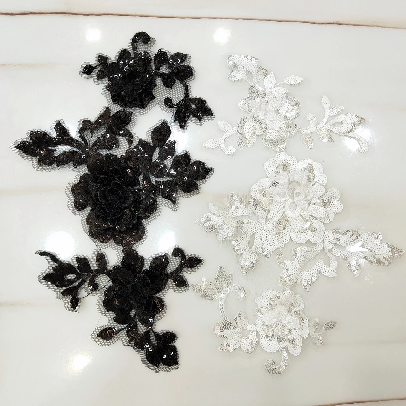 15Pieces Sequins Bling Wedding Accessories Venise Lace Flower Patch Motif Appliques Wedding Dress