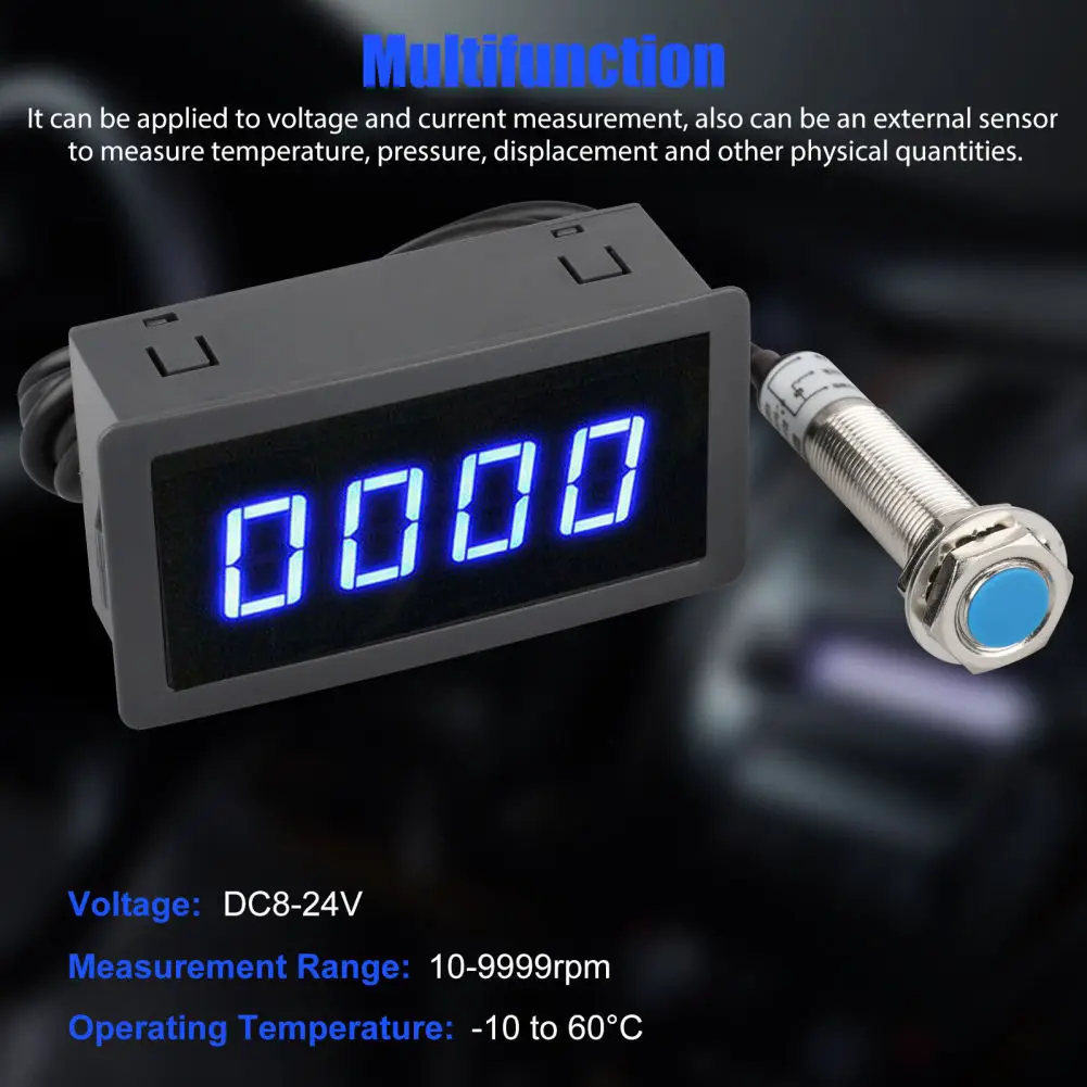 4 Digital LED Tachometer With NPN Hall Proximity Switch Sensor High Precision LED Panels Digital Module DC8-24V RPM Speed Meter