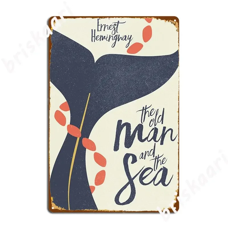 Ernest Hemingway Illustration For Book Cover The Old Man And The Sea Fishing Poster Metal Plaque Party Tin Sign Poster