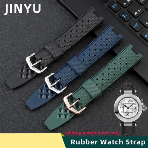 Imagen 2 del producto Rubber watch strap for cartier PASHA series 20*10mm 20*12mm 20*15mm watchband Notched Wristband Bracelet men's watch accessories