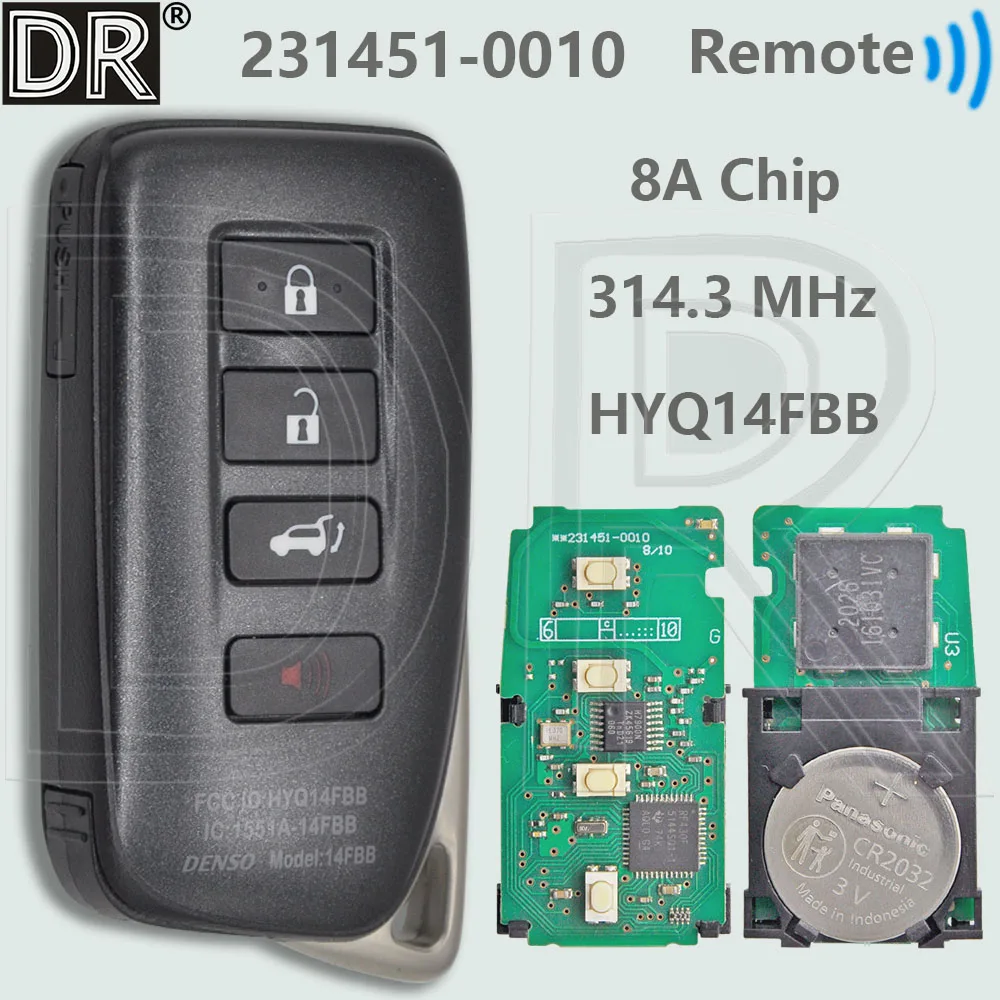 DR 8A Chip 314.3MHz 231451-0010 Board Car Remote Key HYQ14FBB For Lexus RX350 RX450H 2016 2017 2018 2019 2020