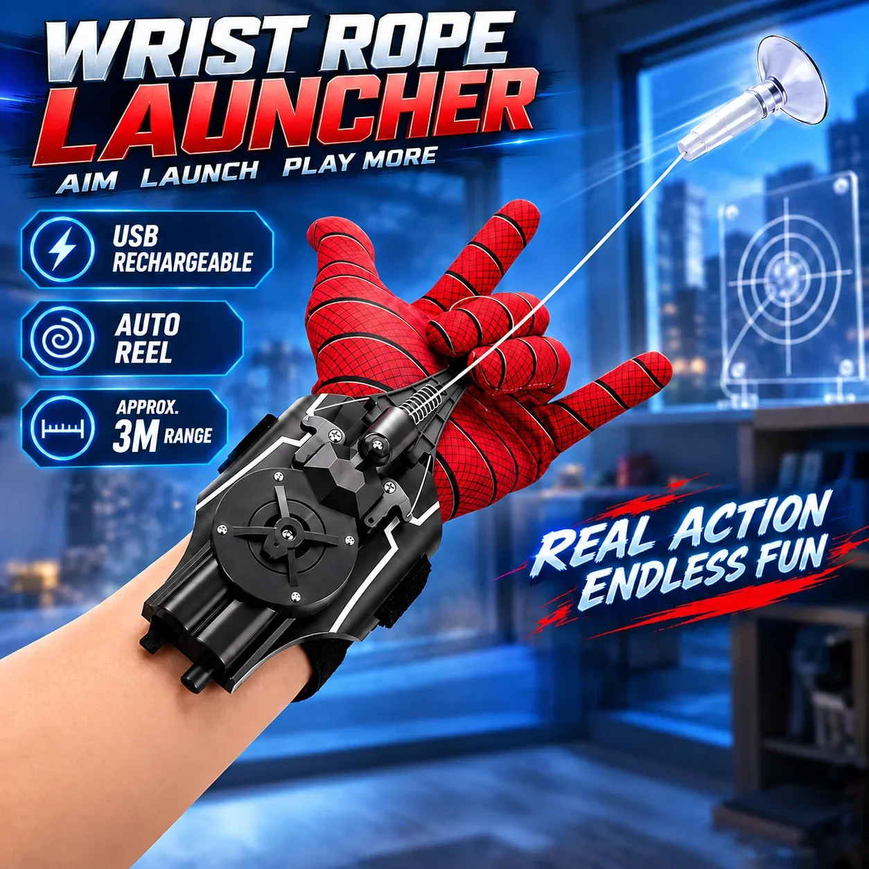 Electric Launcher Spider Hero Web Shooting Glove Toy with Magnet Cool Effect Interactive Role Play Costume Gift for Kid Age 5