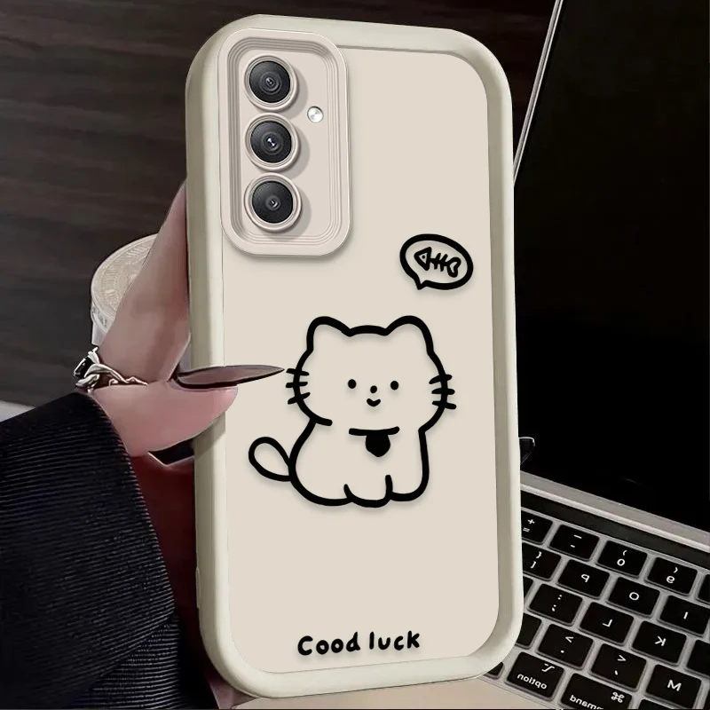 Custodia per telefono Cute Line Cat per Samsung Galaxy A54 A05 A05S A34 A24 A14 A53 A33 A23 A13 A52 A52S A32 A22 A12 A71 A51 A31 A50 Cover