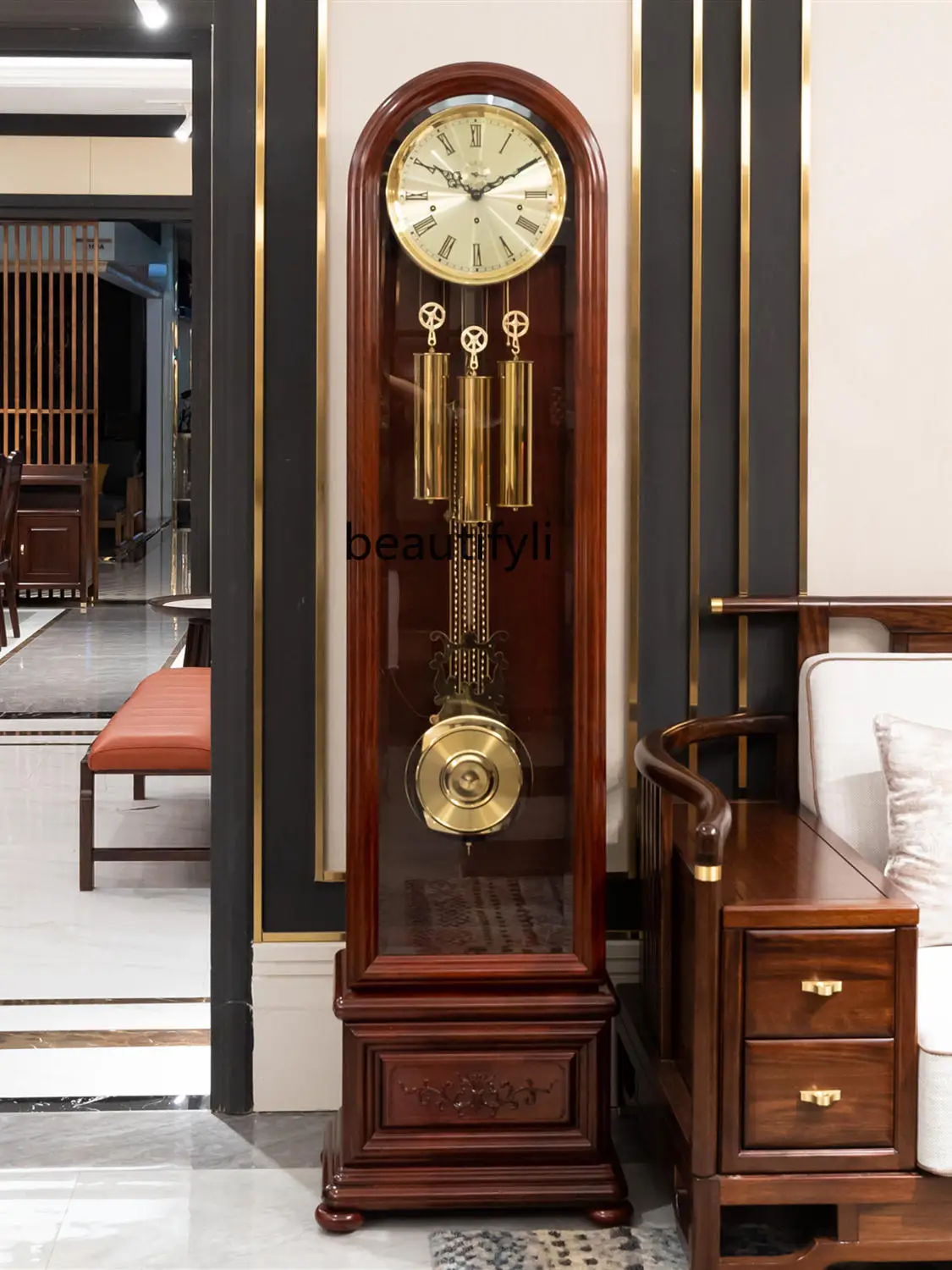 German Hermle New Chinese Style Rosewood the Grandfather Clock European Style Villa Vintage Solid Wood Mechanical Clock