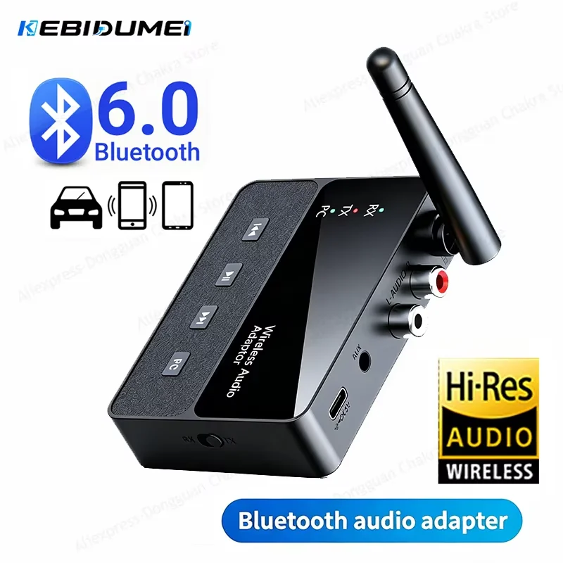 KEBIDUMEI 2 IN 1 Bluetooth 6.0 Wireless Stereo Sender Empfänger HIFI Musikadapter AUX RCA USB-C für TV-Lautsprecher Computer