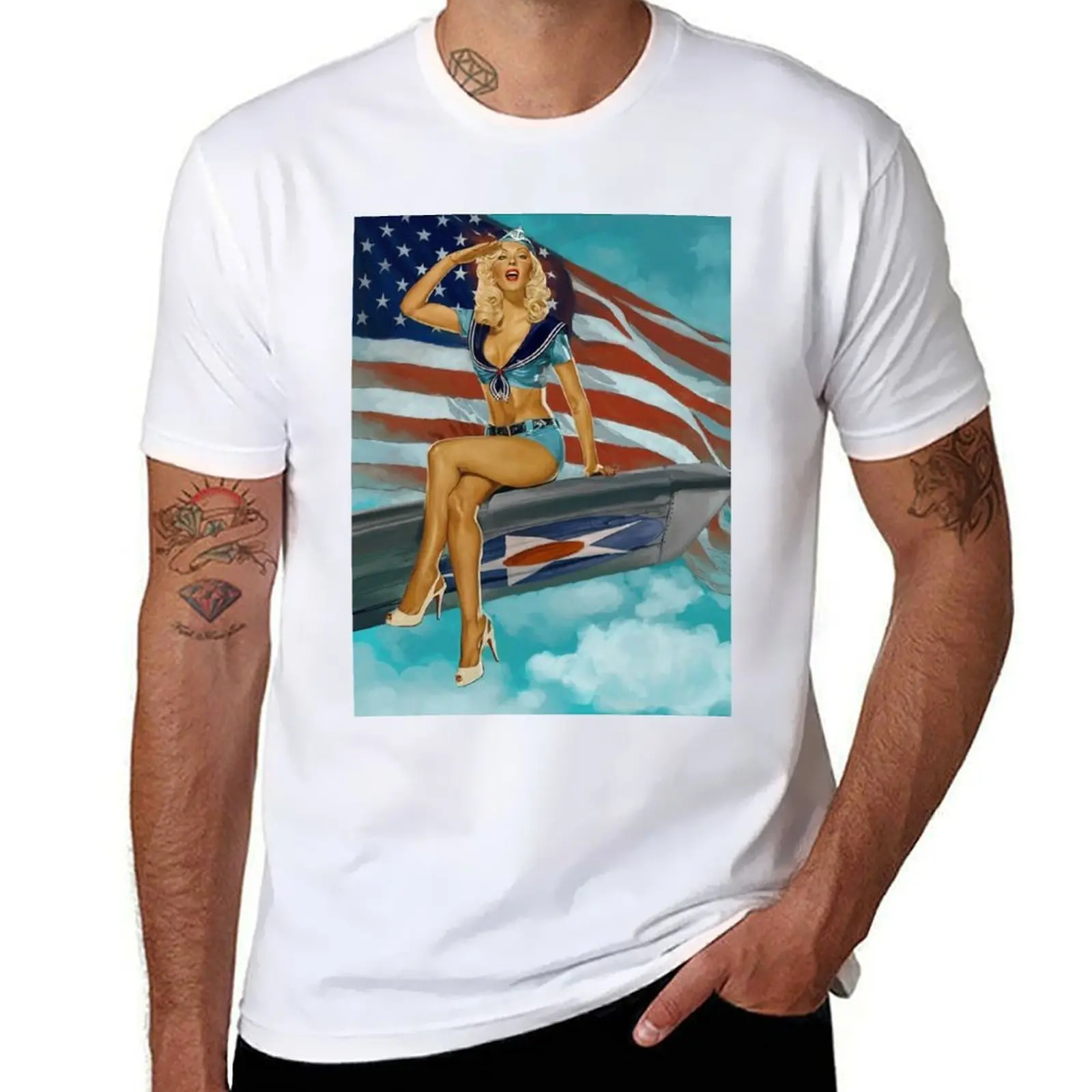 

Patriotic Pin-Up of Christina Aguilera T-Shirt man t shirt cotton high quality t shirts with prints T-Shirt