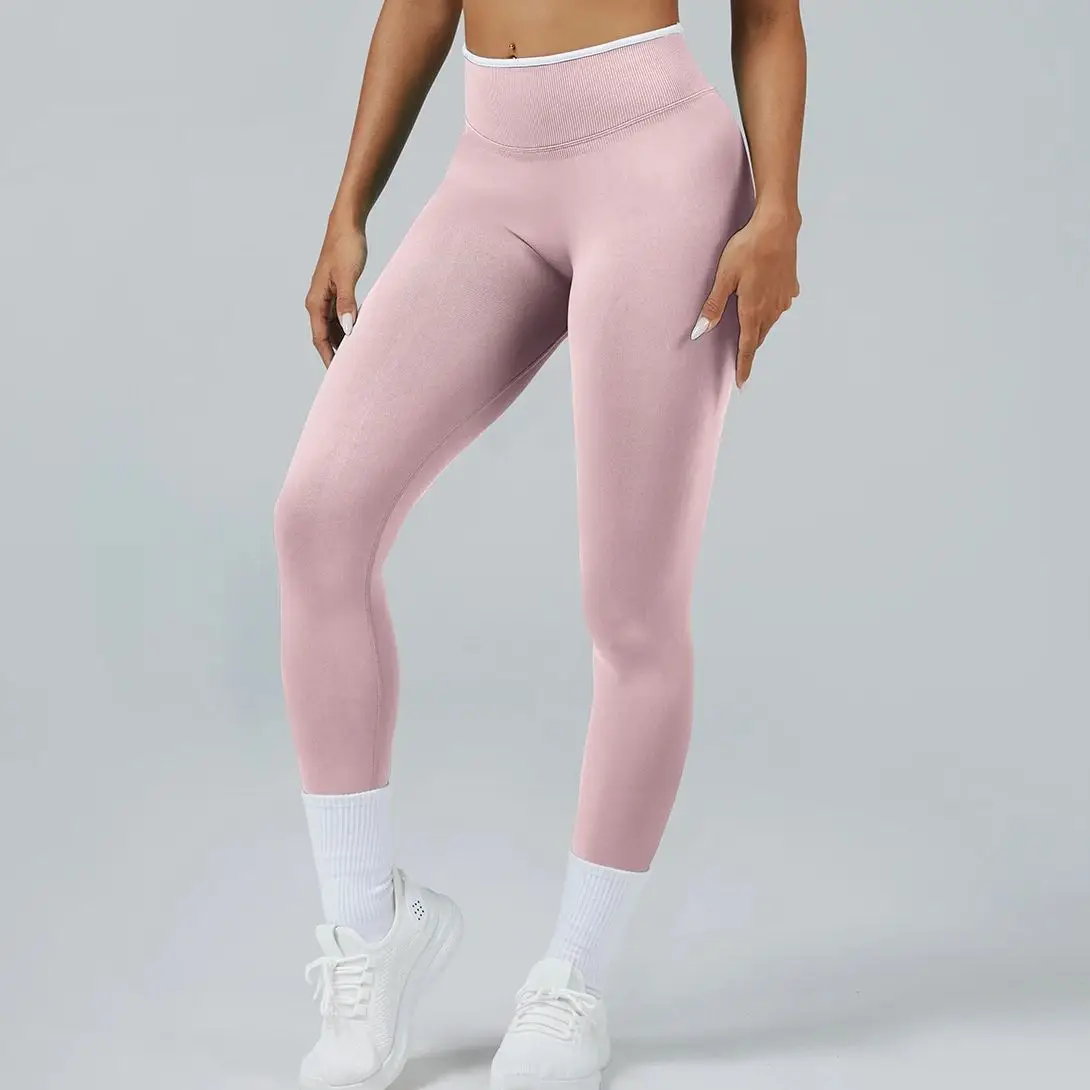 HISTELLO Gym Tights Contrastline Sculpt Scrunch Leggings Women Seamless Yoga Clothing 4-Way Stretch Fitness Sports Leggings
