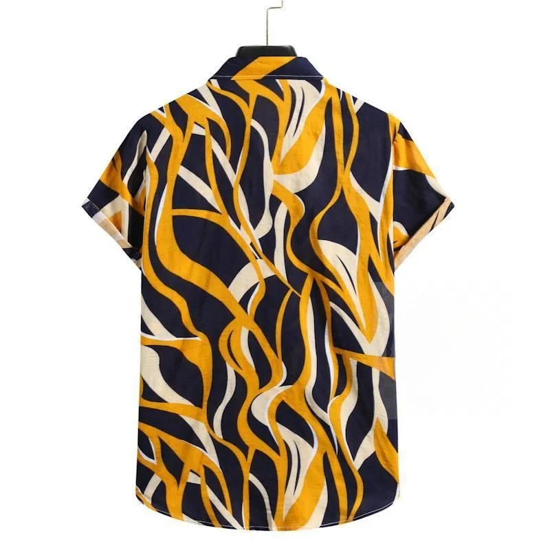 Csa Floral Masculina Nova de Verão Estilo Havaiano Manga Curta com Gola Reversível Fibra de Poliéster 00% Roupas Premium ...