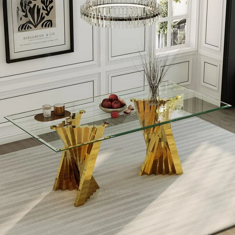 Nordic Light Luxury Modern Simple Tempered Glass Dining Table Living Room Household Small Apartment Rectangular Dining