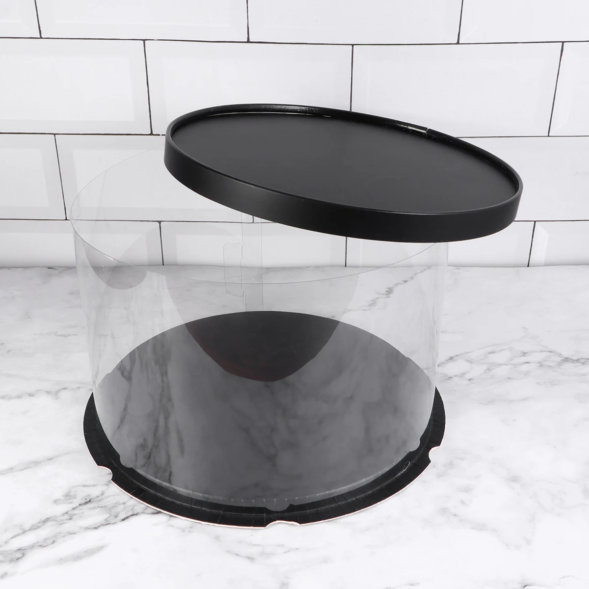 

Plastic Cake Box Round Cake Packaging Boxes Transparent Organizer for Home Dessert Shop (Black, Single-layer) (8inch)