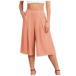 Wide Leg Women Capri Pants High Elastic Waisted Loose Casual Trousers Lightweight Comfy Pants With Hiking Pants For Women