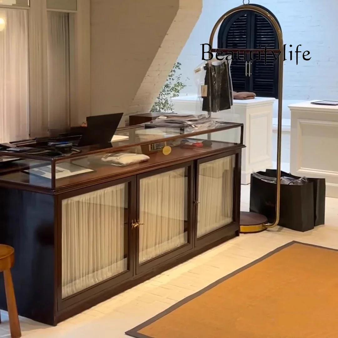 XX Clothing Store Nakajima Cabinet Checkout Page Women's Clothing Store Display Cabinet Locker Walnut Glass Side Cabinet