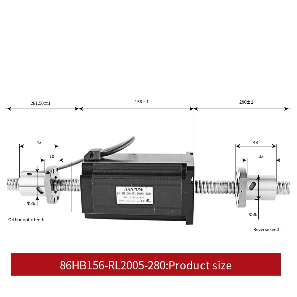 Front and rear tooth ball screw integrated stepper motor 86HB156-RL2005 4.0A 12Nm CNC milling machine front and rear tooth balls