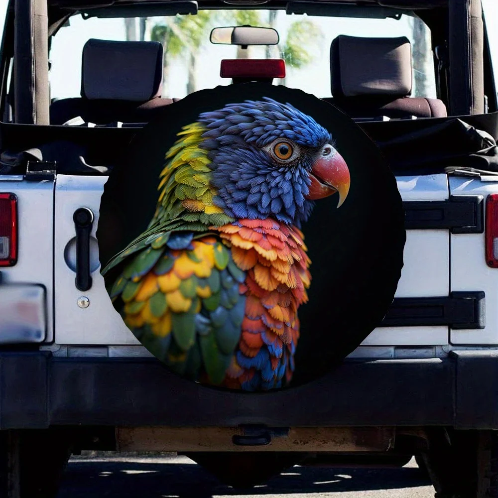 1pc Vibrant Parrot Tire Cover - 100% Polyester, Colorful Parrot Design With Red Beak & Feet, Fit For All Vehicles, Auto Exterior