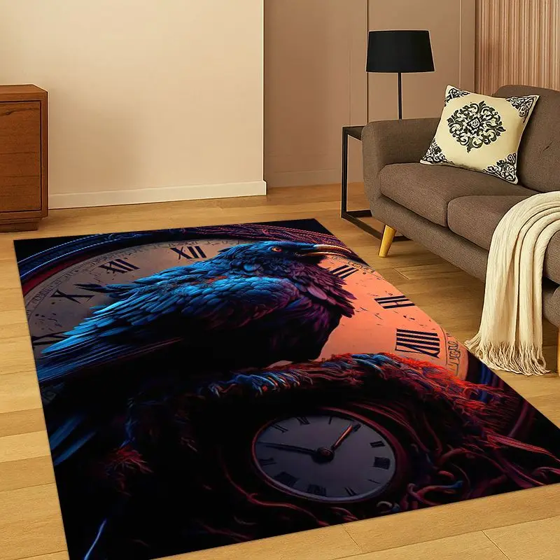 Gothic Raven Crow Skull Cartoon Carpet Rug for Bedroom Living Room Sofa Playroom Doormat Home Decor,Kid Game Area Rug Non-slip