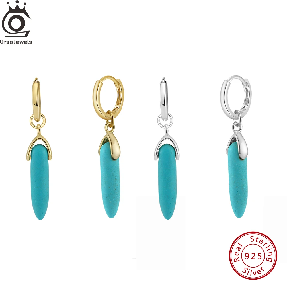 

ORSA JEWELS Turquoise Dangle Earring 925 Sterling Silver New Design Drop Earrings Cute Fashion Jewelry Gift Natural Stones GME44