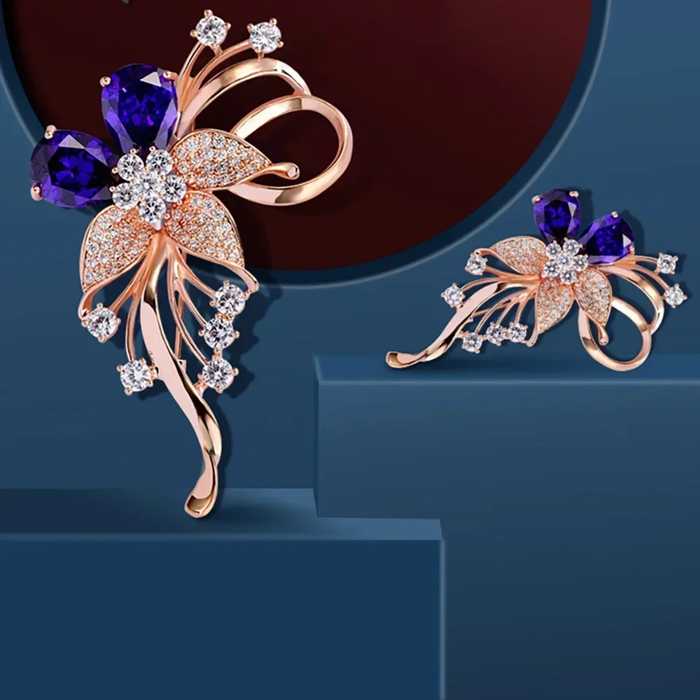 

Sparkling Rhinestones Amethyst Five Petals Flowers Brooches for Women Elegant Suit Crystal Jewelry Gift for Girlfriend