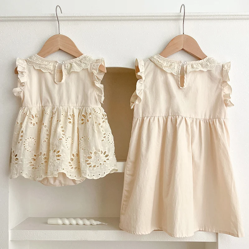 Sisters Infant Girls Toddler Outfit Summer Baby Clothes Embroidery Little Girls Bodysuits Infant One Piece Big Sisters Dresses