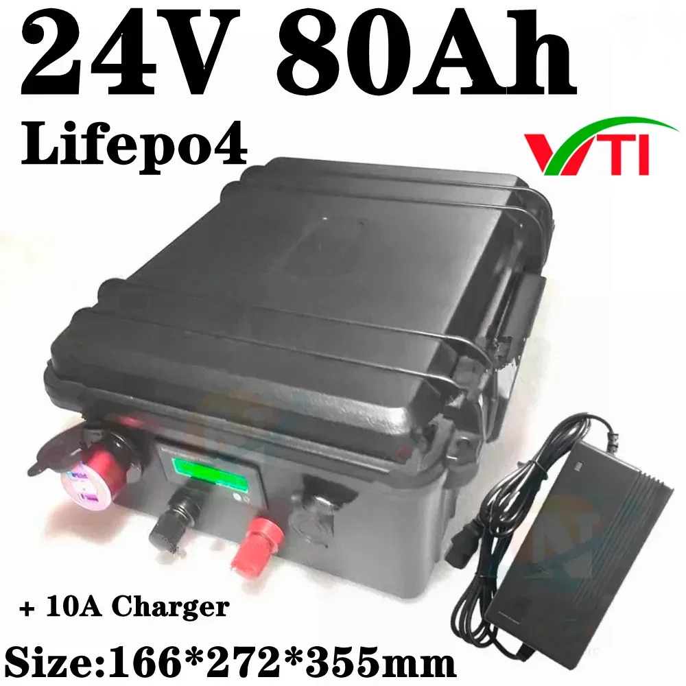 

Batterie portable LiFePO4 24V 80Ah avec BMS 8S, pour stockage d'énergie de voiture électrique, alimentation de secours pour mote