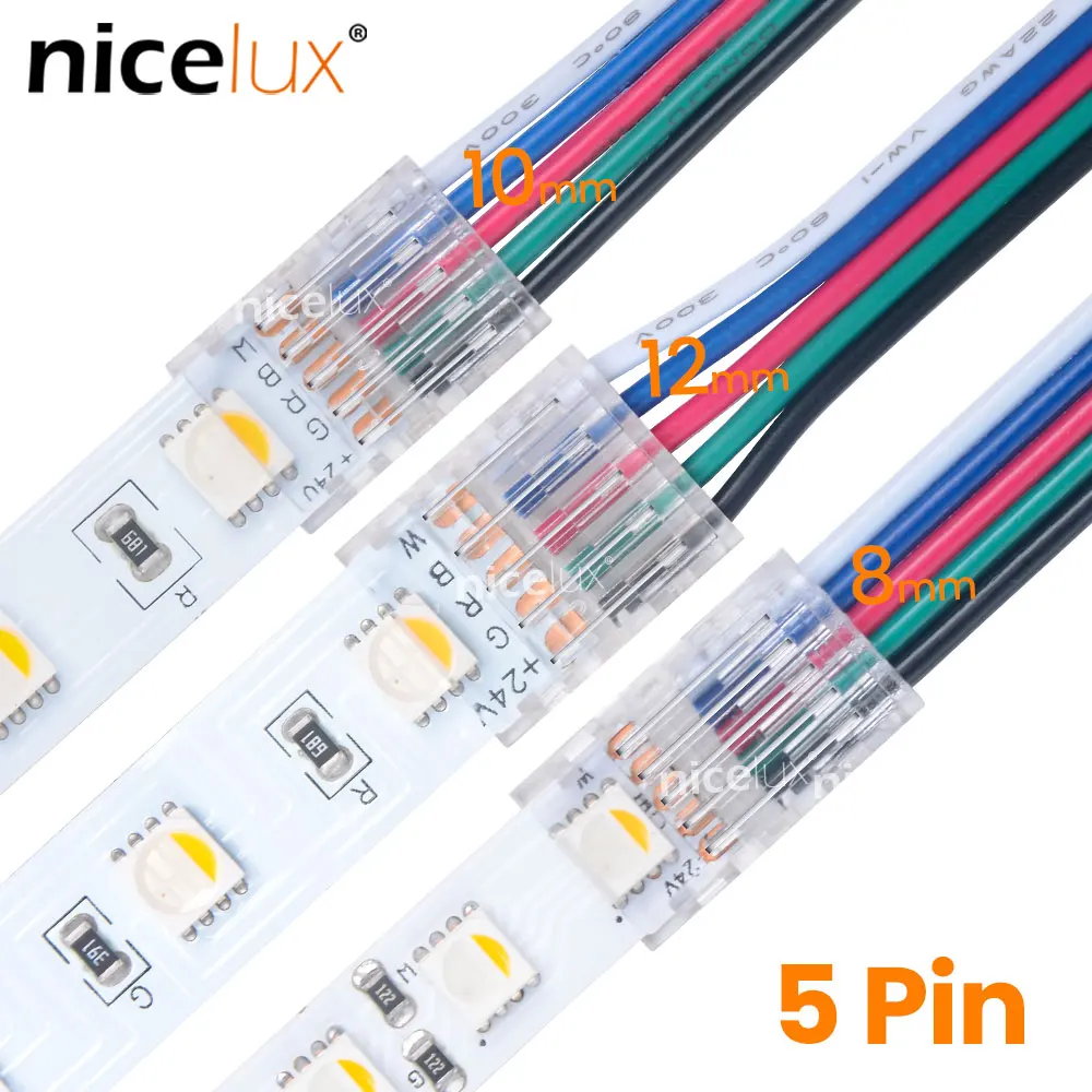 5Pcs Transparent Solderless Cover Connector 5Pin LED Strip Light RGBW Tape SMD 5050 Corner Connectors 5 Pin Connector Terminal