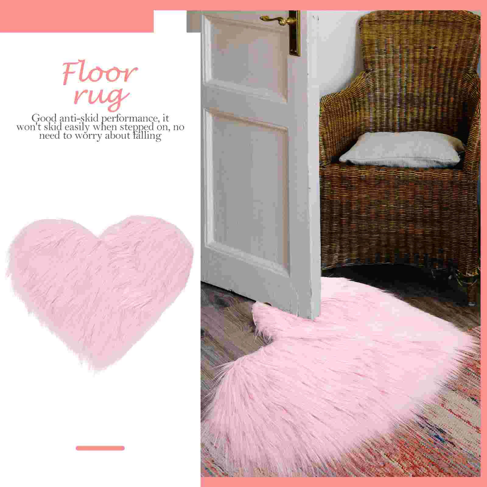 Imitation Wool Carpet Hallway Mat Faux Fur Rug Floor Easy to Use Heart Acrylic and Polyester Decorative