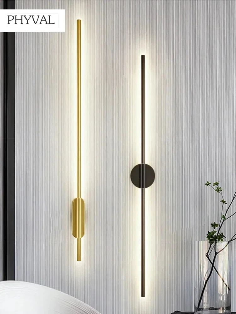 

Modern LED Long Line Wall Lamp Nordic Gold Black Home Bedroom Stairs Living Room Sofa Background Lighting Decoration Lamp