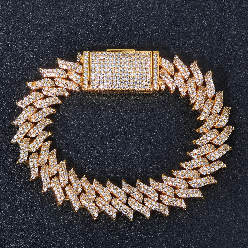 

15 мм хип-хоп шип кубинская цепочка полный бриллиант мужской браслет трендовые ювелирные изделия подарок Прямая поставка цвета: золотистый, серебряный