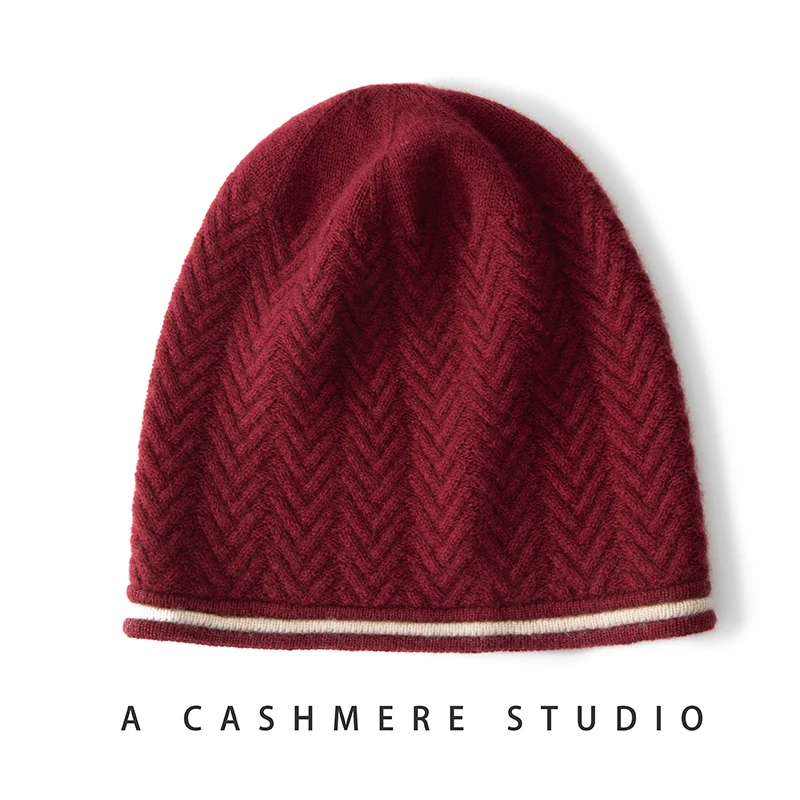 

2024 Winter New 100% Cashmere Knitted Headgears Women Fashion Warm Beanie Hat Lady High Quality Casual Hedging Cap Skullies Hats