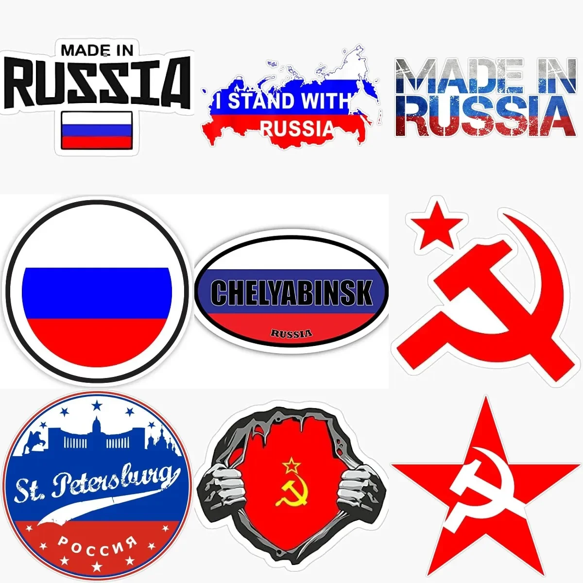 

Made in Russia Flag Sickle Hammer Pentagram Communist Logo Sticker for Car Truck Camper Table Wall Laptop Off-road Accessories