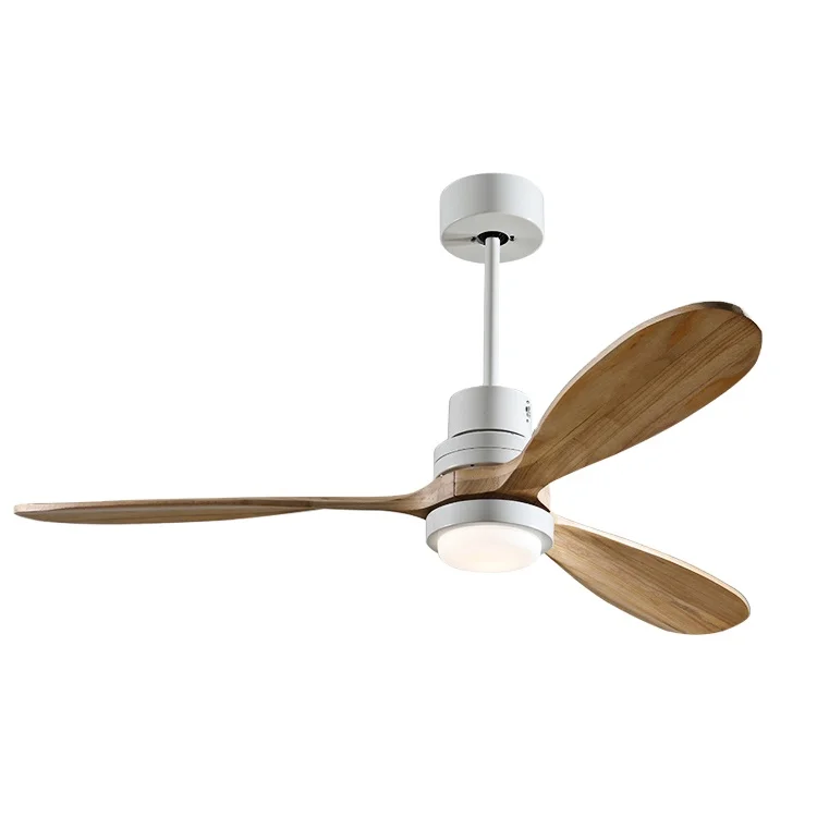 Modern Decorative 52inch Electric Natural Solid Wood Blades RF Remote Control LED Ceiling Fan With Lamp