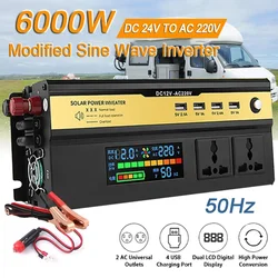 3000W-6000W Car Power Inverter DC 12V 24V To AC 220V Transformer with 4 USB Universal Socket Charger Modified Sine Wave Inverter