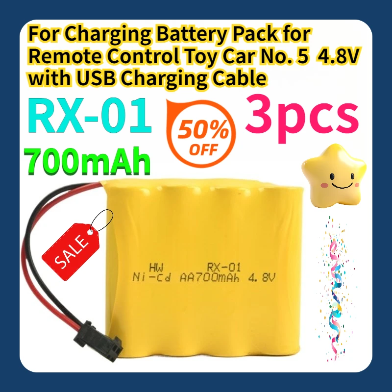 

For Charging Battery Pack for Remote Control Toy Car No. 5 4.8V with USB Charging Cable 3pcs