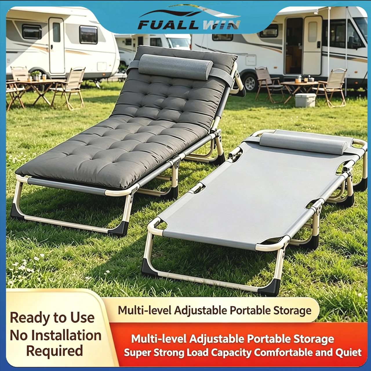 Cama Plegable Multiusos para Camping, Silla Reclinable Portátil con Almohada, Plegado Rápido y Sin Instalación, Súper Resistente