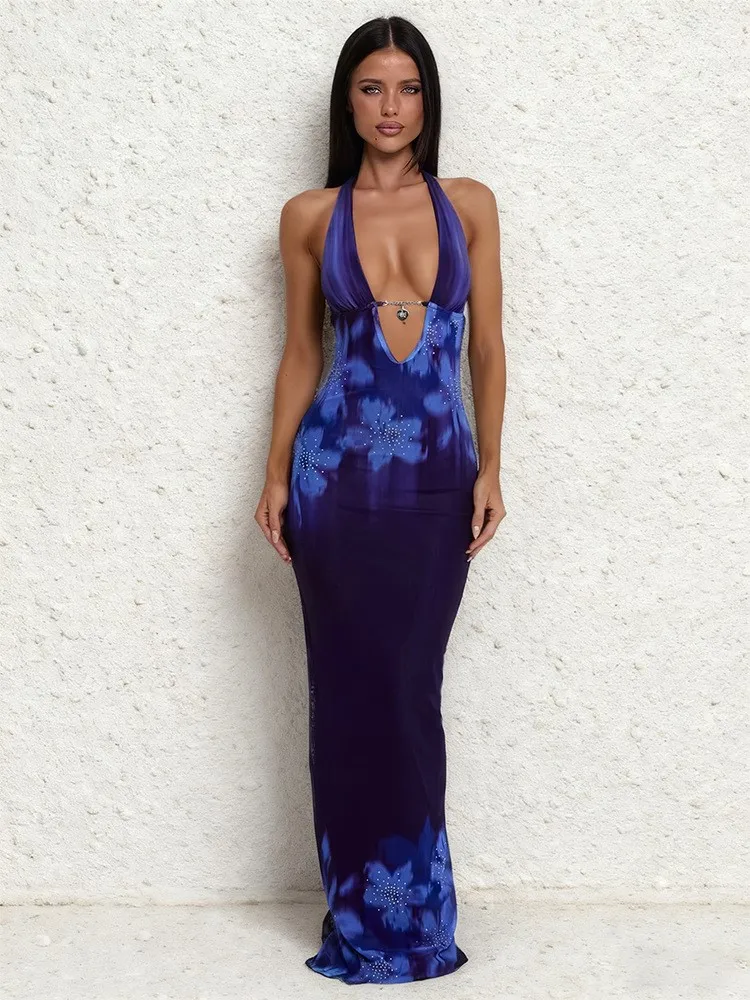 ชุดคลุมฤดูร้อนสำหรับผู้หญิง ชุดว่ายน้ำแบบผูกคอ แขนกุด เสื้อคลุมอาบน้ำ ชุดว่ายน้ำ 2026 ลายพิมพ์ใหม่ ชุดเดรสยาวสำหรับวันหยุดพักผ่อนที่ชายหาด